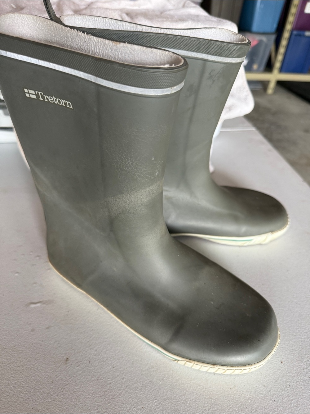 Tretorn Grey Rubber Rain Boots with White Trim